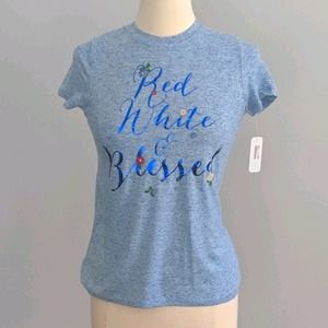Red White & Blessed Floral Top Small NEW